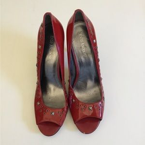 Enzo Angiolini Red Open Toe Studded Heel Shoes
